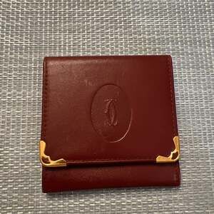 Vintage Must de Cartier Square Coin Purse Bordeaux Calfskin Leather